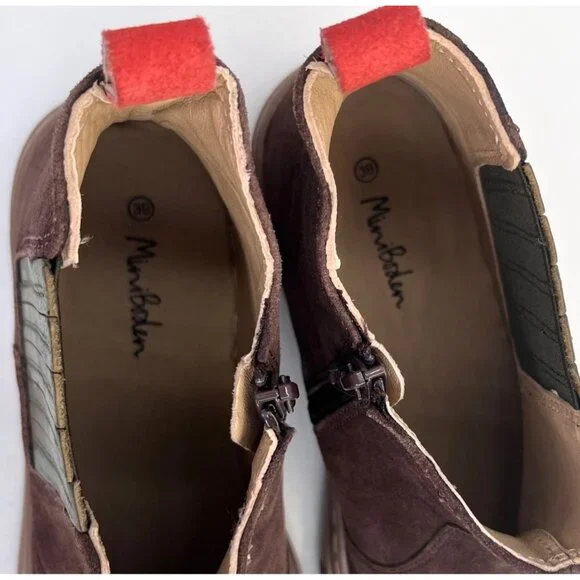 SIZE 6 Youth 39 Boys Mini Boden Brown Leather Green Camo Boots - Picture 3 of 10